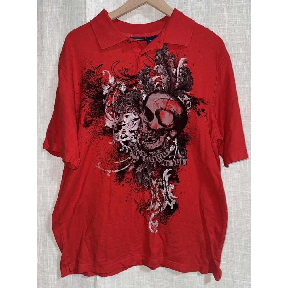 Rare Vintage BUGLE BOY Men's M Medium Y2K Polo Red Shirt 90s Sacrifice Pain